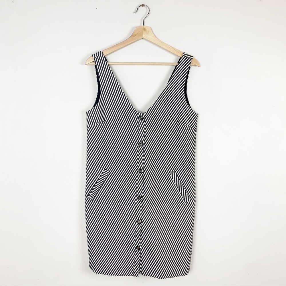 NWT FRNCH Striped Metallic Button Up V Neck Dress - Picture 1 of 5